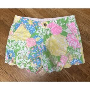 Women’s LILLY PULITZER The Buttercup Scalloped Shorts Hibiscus Stroll Sz 00 *B2